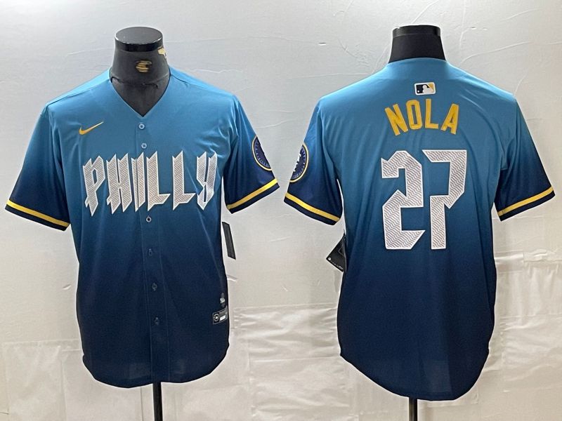 Men Philadelphia Phillies #27 Nola Blue City Edition Nike 2024 MLB Jersey style 3->philadelphia phillies->MLB Jersey